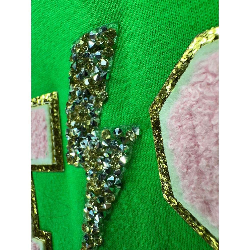 Judith March Lets Par-Tee Golf Sweatshirt Green Chenille Pink Oversized Crop M - Picture 9 of 12